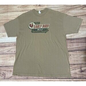 Vtg Y2K Fossil Brand T-Shirt Early Bird Motel Retro Design Dark Taupe Size XL